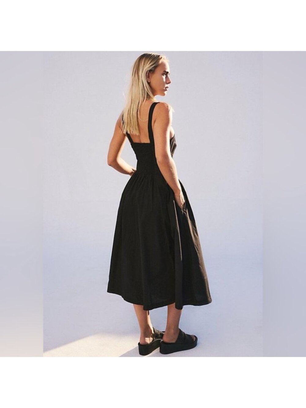 Free People Paolo Midi Dress in Black Cotton Poplin Size S - Picture 4 of 16